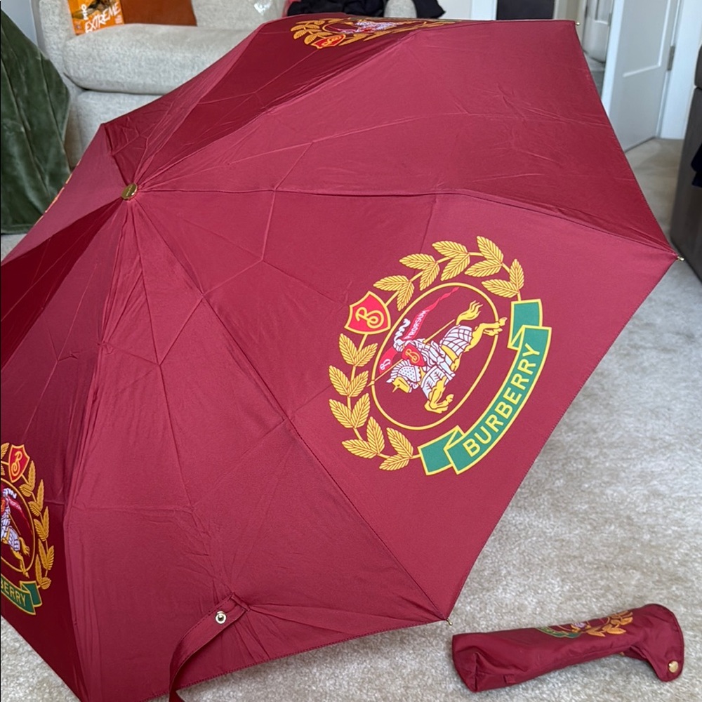 Burberry Red Umbrella with White Handle